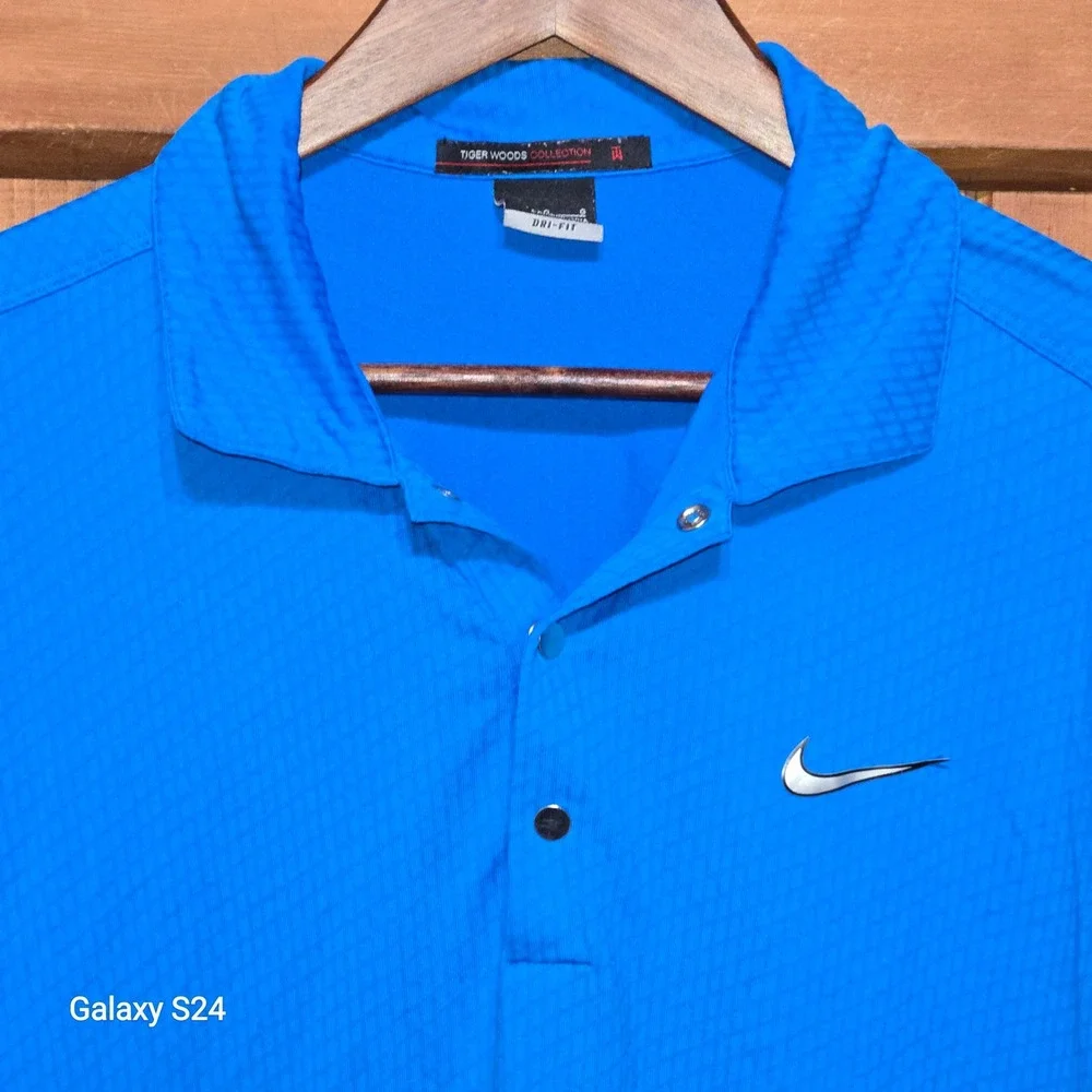Nike Golf Tiger Woods Collection Blue Dri-FIT Textured Polo Shirt Mens Large